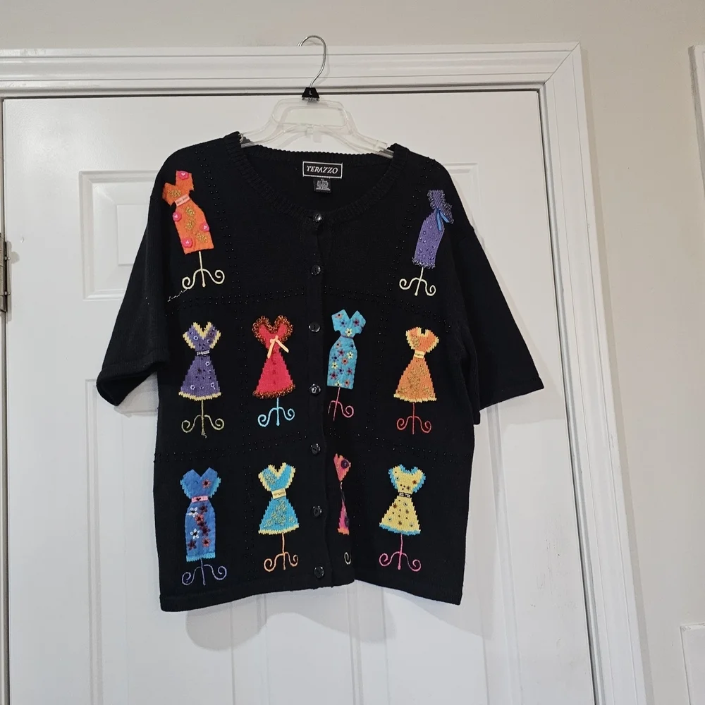 Terrazo Vintage Black Sweater with Colorful Dress Patterns{Bx20}
